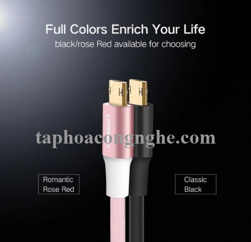 Ugreen 30854 0.5M màu Hồng Cáp sạc truyền dữ liệu USB 2.0 sang MICRO USB dây bọc nhựa PVC US223 30030854